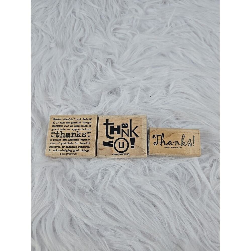 Rubber Stamps Wood Mounted Lot Thank You Thanks Stampin' Up Set of 3